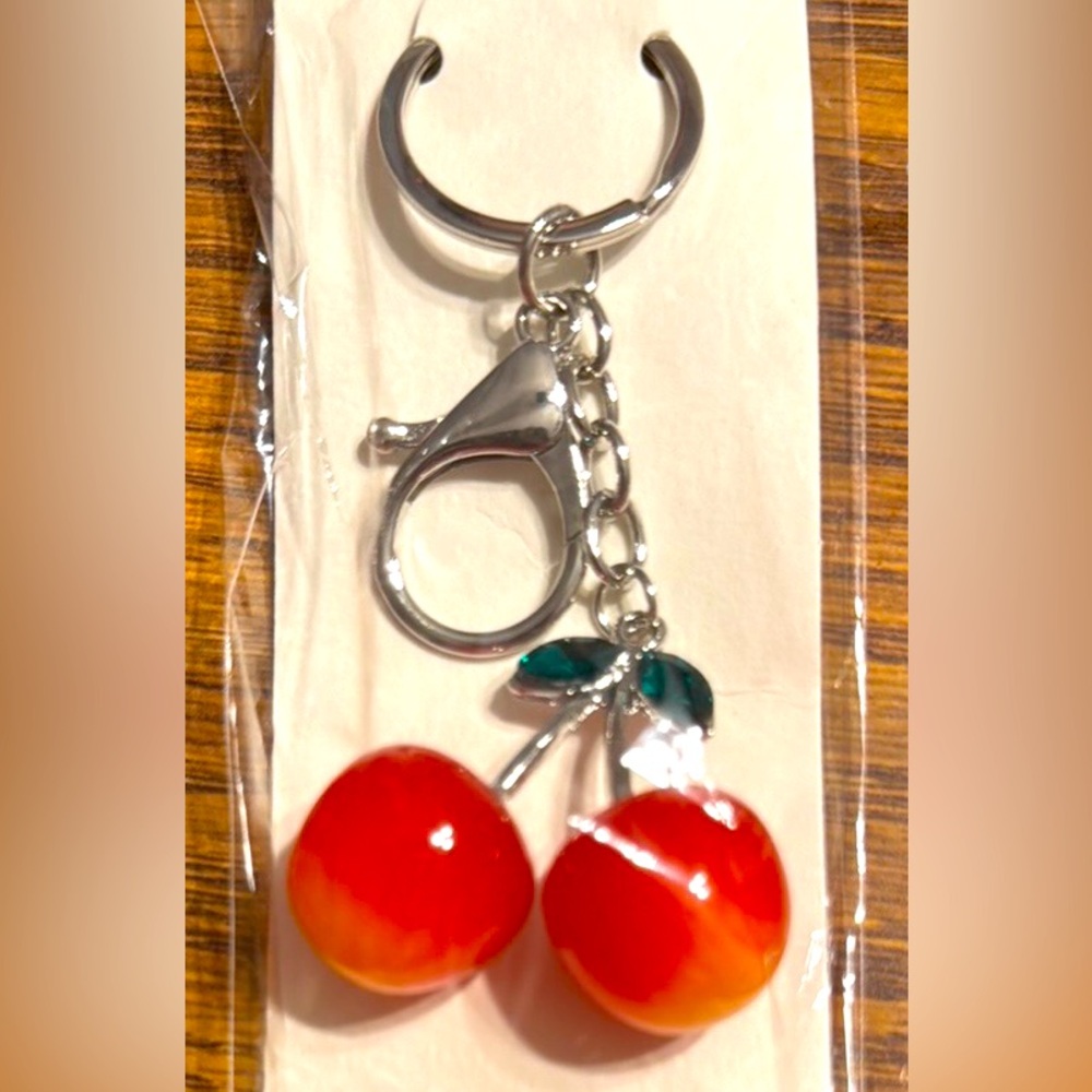 Cherry Bag Charm Keychain with Silver Accents 🍒
